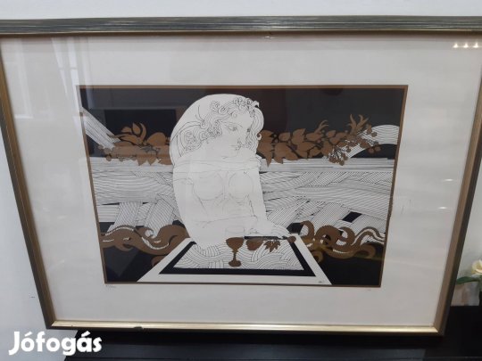 Szász Endre rézkarc hölgy az asztalnál 74x55 cm 85/100