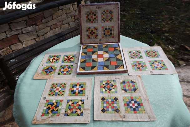 Századeleji szines kő kirakó játék -mintalapokkalokkal