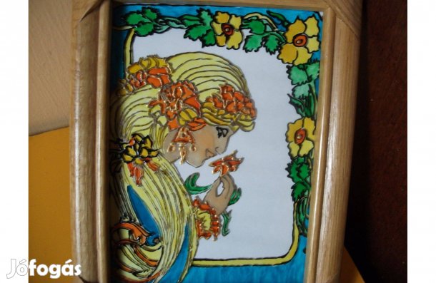 Szecessziós jellegű üvegkép - kézi festés