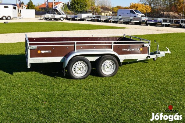 Szegeden rendszámmal - új fa oldalfalas utánfutó (300x150cm) akciósan