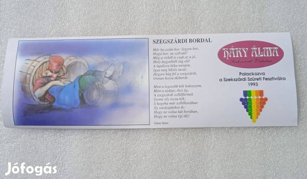 Szegszárdi bordal boros cimke , új