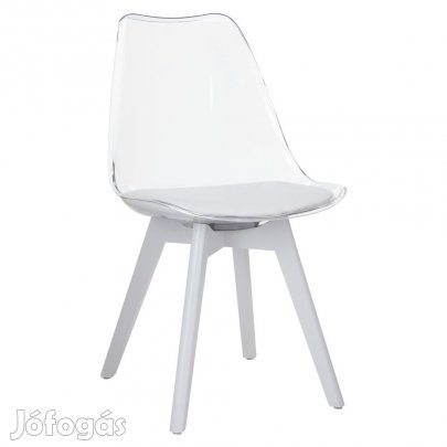 Szék, átlátszó fehér, akril/ekobőr/fehér, BALI 3 NEW
