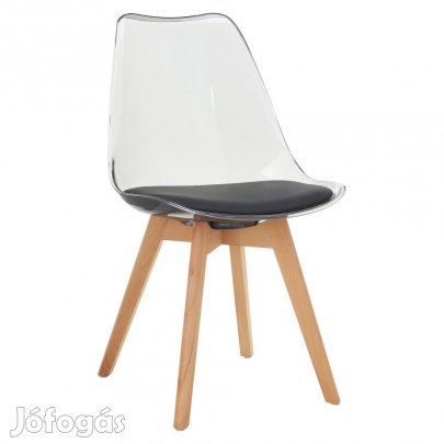 Szék, átlátszó fekete, akril/ekobőr/bükk, BALI 3 NEW