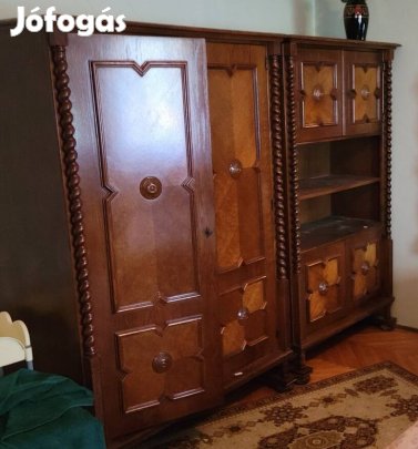 Szekrény tölgy, akasztós, koloniál stílusú, 175x120x65 cm