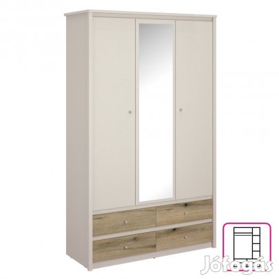 Szekrény tükörrel, kasmír/evoke tölgy, KAROS 3D4S