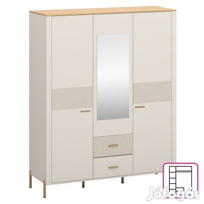 Szekrény tükörrel, kasmír/kő tölgy, RUNOL 3D2S