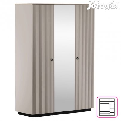 Szekrény tükörrel, szürkésbarna Taupe/silverjack tölgy, DOMCA 3D