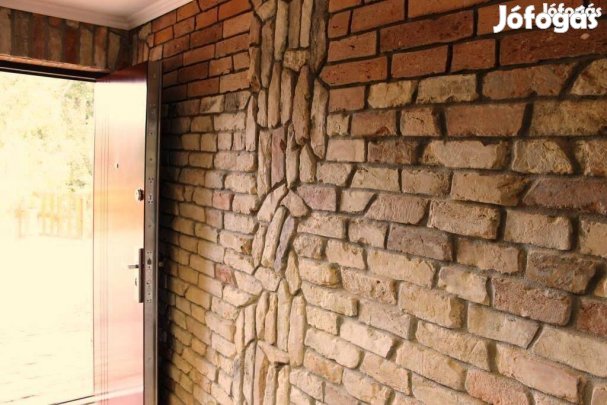 Szeletelt, vágott tégla falburkolat kis-nagyméret szélső külső Árcsökk