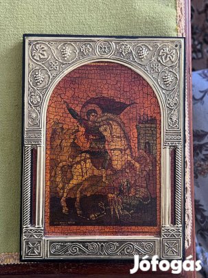 Szent György és a sárkány Díszes fémkeretes ikon