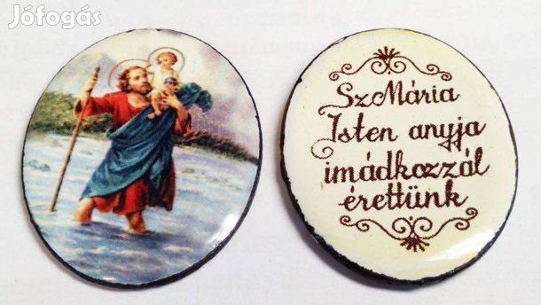 Szent Kristóf: Az utasok, vándorok, hajósok védőszentje. Tűzzománc med