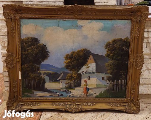 Szentmiklóssy M. Sándor / Kis falu a patakparton olaj-vászon festmény