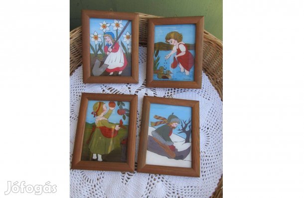 Szép 4 évszak üvegfestmény 14 x 11 cm