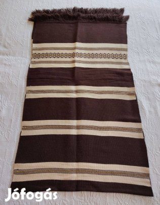 Szép Népi Barna és Bézs Rojtos Mintás Szőtt Falvédő / Terítő