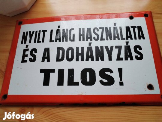 Szép Régi zománctábla "Nyilt Láng Használata És A Dohányzás