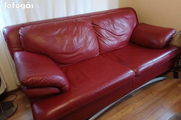 Szép állapotú bőr kanapé - bordó