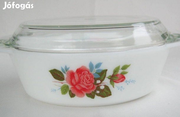 Szép angol tejüveg jénai tál tetővel 22 cm