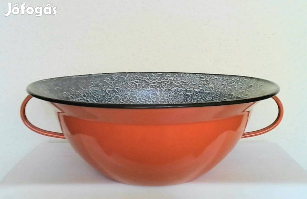 Szép bonyhádi zománcozott füles vájling 35 cm