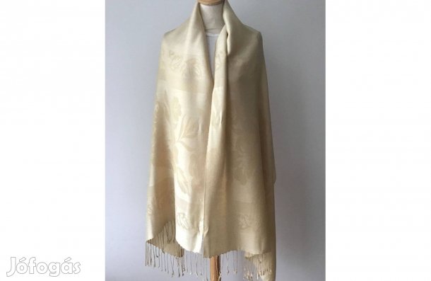 Szép drapp, bézs/ aranyszínű sál, stóla, kendő. 180 x 70 cm