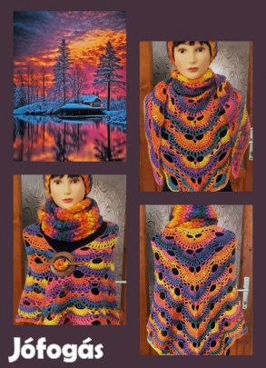 Szép élénk színvilágú, kézzel horgolt szett.