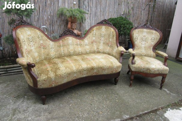Szép formájú neobarokk kanapé plusz 1 fotel, ülőgarnitúra