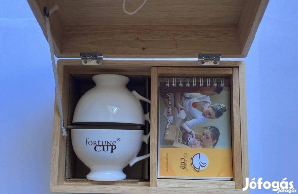 Szép kávés készlet, kávézacc jósló, fa díszdobozban, ajándéknak is