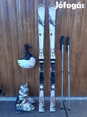 Szép női síszett. 162-es Nordica léc. Sícipő, síbot, sisak!