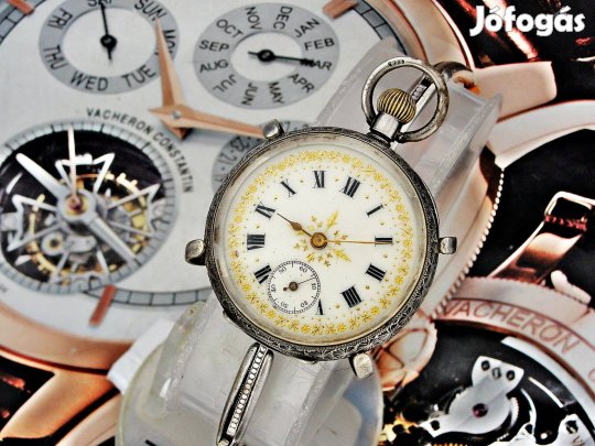 Szép porcelán számlapos ezüst apáca óra kézen hordható befogóval