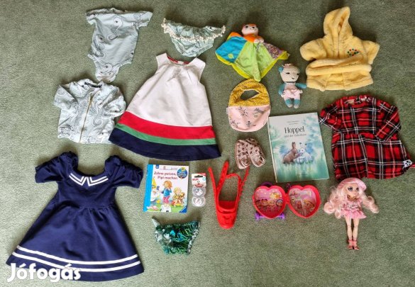 Szép rainbow high baba, alig felvett gyönyörű designer ruhák (74-92),