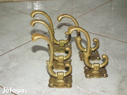 Szép régi réz fogasok két ágú 5 db egyben