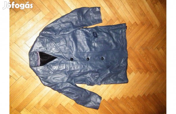 Szép retró sötétkék valódi bőr férfi bőrkabát, bőr kabát