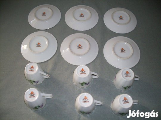 Szép rózsás régi kínai porcelán kávéskészlet