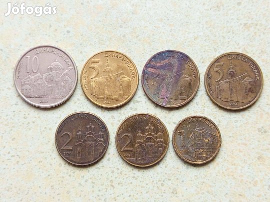 Szerbia 7 db Különböző Érme 1 2 5 10 Dínár 2003-2023
