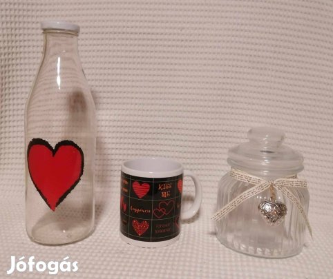 Szerelmi Tárgyak / Bögre & Tejes Üveg & Fedeles Üveg Tároló Szett