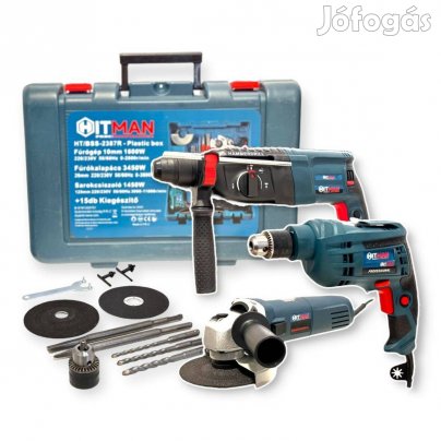 Szerszámkészlet: Fúrógép 1600W, Fúrókalapács 3450W, Sarokcsiszoló 1450