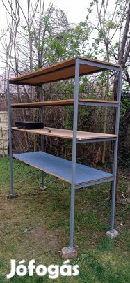 Szétcsavarozható vasvázas polc 200x67x195cm csere mobiltelefon, hifi 