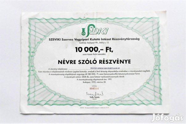 Szeviki Szerves Vegyipari Kutató Intézet RT. részvény 1995