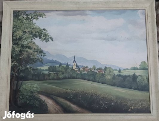 Szignózott olajfestmény 58x74cm "Alpesi táj" csere hifire