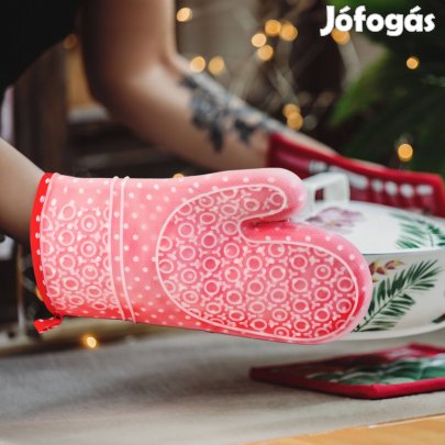 Szilikon Piros borítású edényfogó kesztyű- 29,5 x 18,5 cm