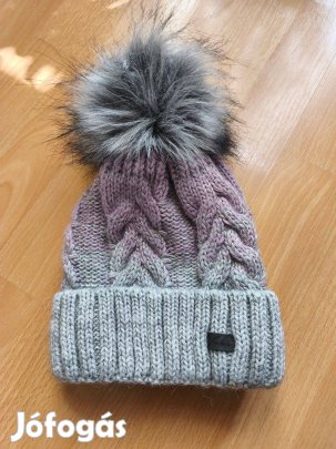 Színátmenetes polárral bélelt bojtos női kötött sapka