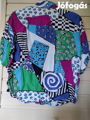 Színes, mintás rövid ujjú blúz 