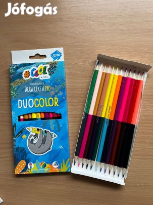 Színes ceruza készlet, háromszögletű, kétvégű, 24 különböző szín