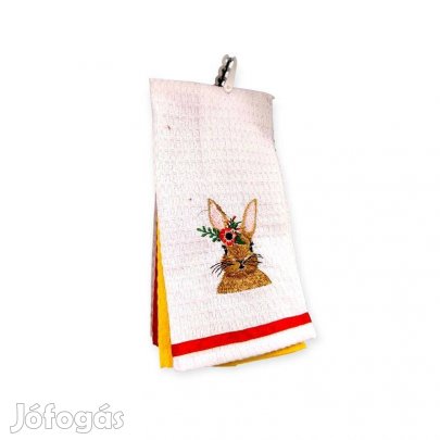 Színes pamut konyhai törölközőkészlet hímzett húsvéti nyuszival 57x33