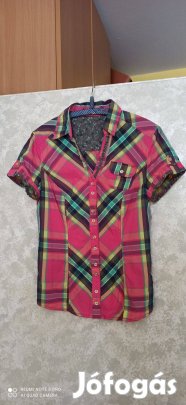 Színes rövid ujjú vászon blúz