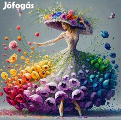 Színes ruhás hölgy,csillogó dekor kép