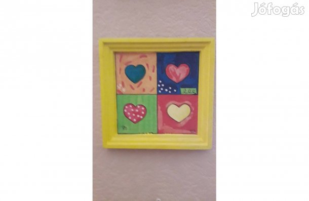 Színes szívek dekupázs gipszkép akasztóval 21,5*21,5 cm_