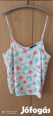 Színes virágmintás nyári muszlin pántos felső 48-as