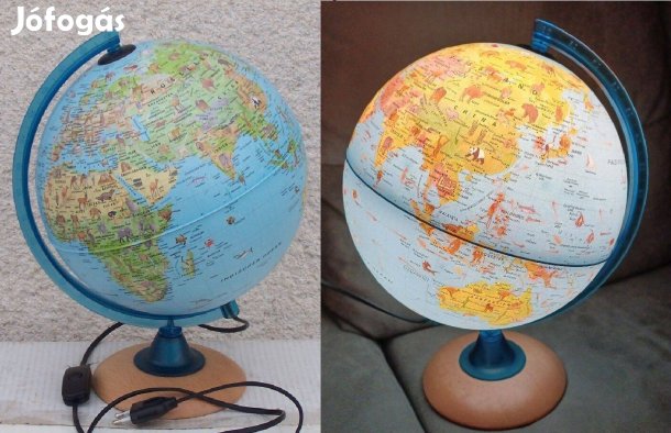 Szinte új! Féláron! Olasz! Fatalpú állatos világító földgömb föld gömb