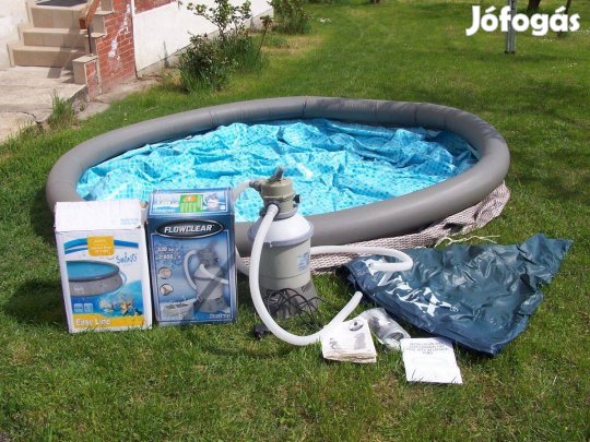 Szinte új!! Féláron!! Bestway medence + homokszűrő tisztító vízforgató