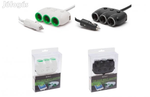 Szivargyújtó adapter Autós szuper gyors töltő 3 aljzat + 2 USB