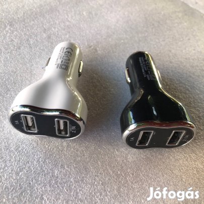 Szivargyújtó adapter Autós töltő dupla USB 1000+2100mA 5V